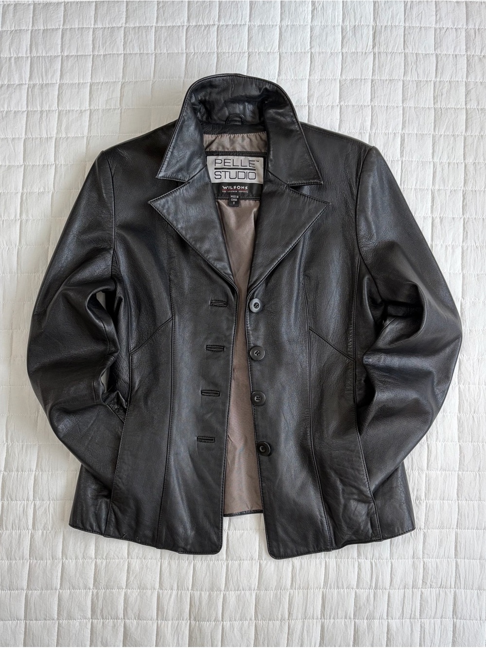 VTG Pelle Studio Black Leather Women's Y2K Blazer Jacket Size S